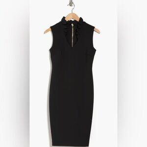 NWT!! Calvin Klein Ruffle Neck Sleeveless Dress in Black